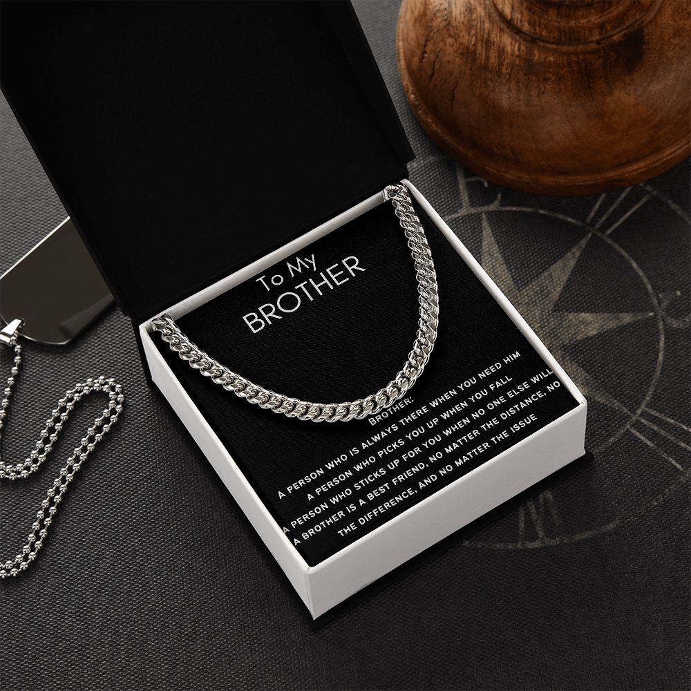To My Brother - Cuban Link Chain - Always There - Black Card Gift For Mom, necklace For Wife, Gift For Mother's Day