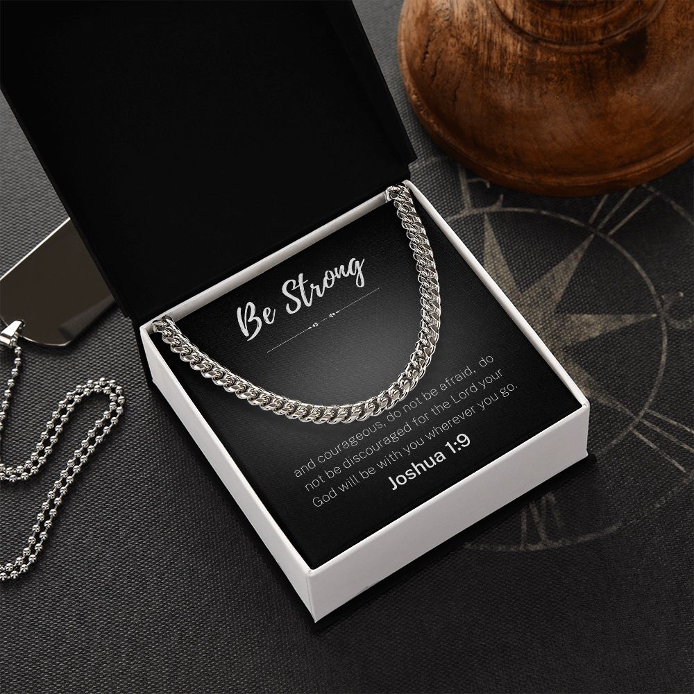 Be Strong Scripture Cuban Chain Link Necklace Gift For Mom, necklace For Wife, Gift For Mother's Day