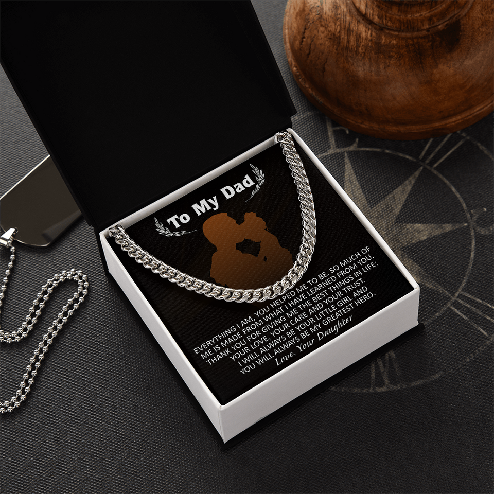 Necklace for Dad From Daughter, You Will Always Be My Greatest Hero, Birthday Gift, Father's Day Gift for Dad, Cuban Link Chain Necklace