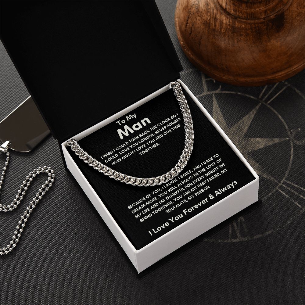 To My Man - Cuban Link Chain - Because of You - Black Card Gift For Mom, necklace For Wife, Gift For Mother's Day