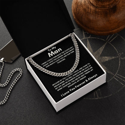 To My Man - Cuban Link Chain - Because of You - Black Card Gift For Mom, necklace For Wife, Gift For Mother's Day