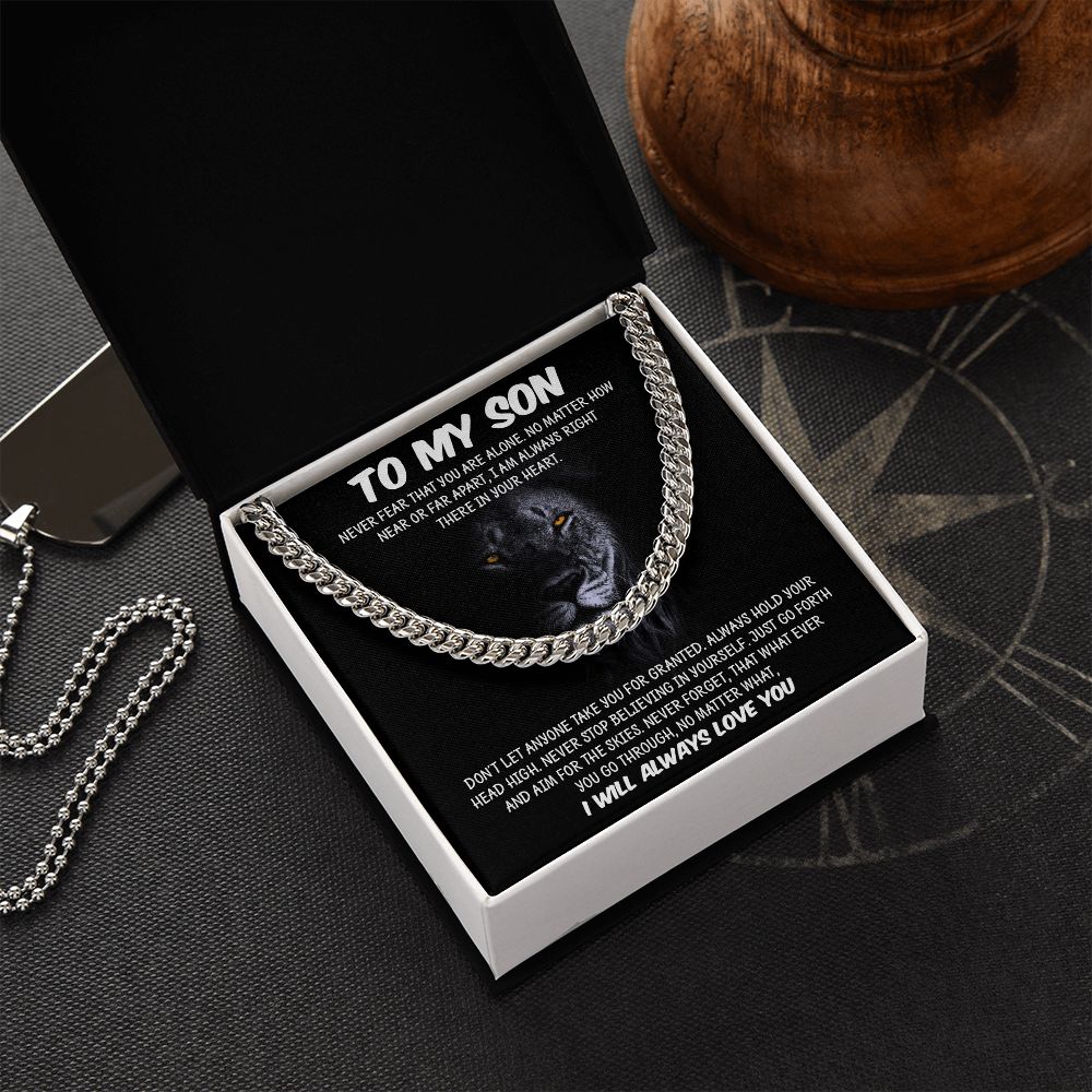 My Son | Never Fear - Cuban Link Chain Gift For Mom, necklace For Wife, Gift For Mother's Day