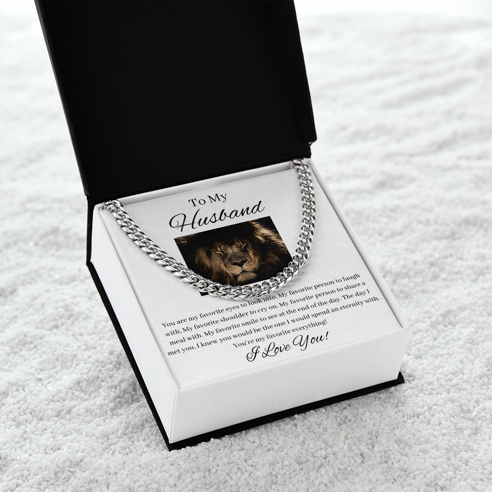 To My Husband - My Favorite Everything - Cuban Link Chain - White Card