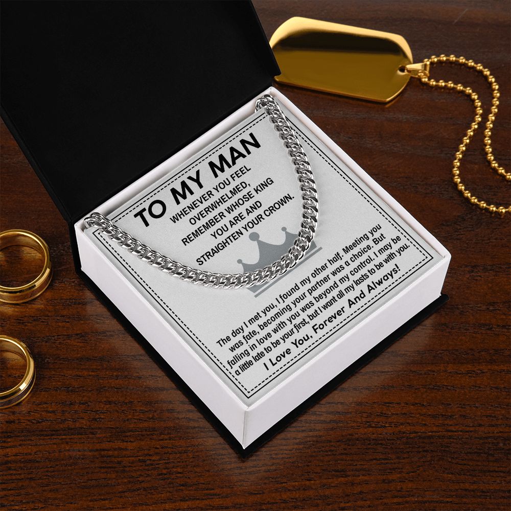 To My Man Cuban Link Chain Necklace King Gift For Mom, necklace For Wife, Gift For Mother's Day