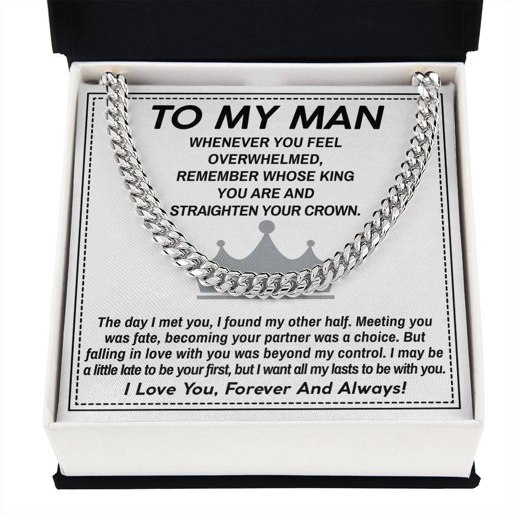 To My Man Cuban Link Chain Necklace King Gift For Mom, necklace For Wife, Gift For Mother's Day