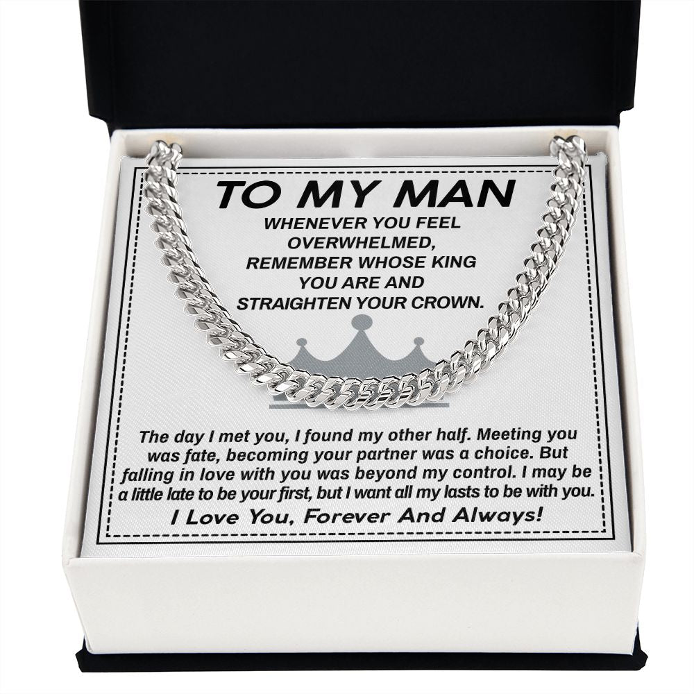 To My Man Cuban Link Chain Necklace King Gift For Mom, necklace For Wife, Gift For Mother's Day