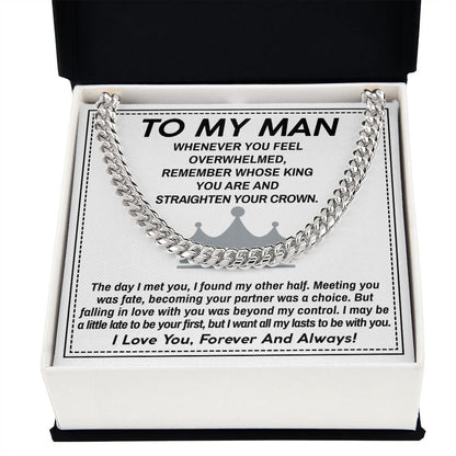 To My Man Cuban Link Chain Necklace King Gift For Mom, necklace For Wife, Gift For Mother's Day