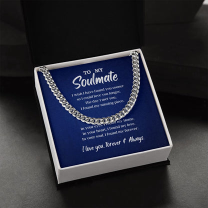 To My Soulmate Cuban Link Chain Necklace - Necklace for Husband, Gift for Husband, Cuban Link Chain Necklace
