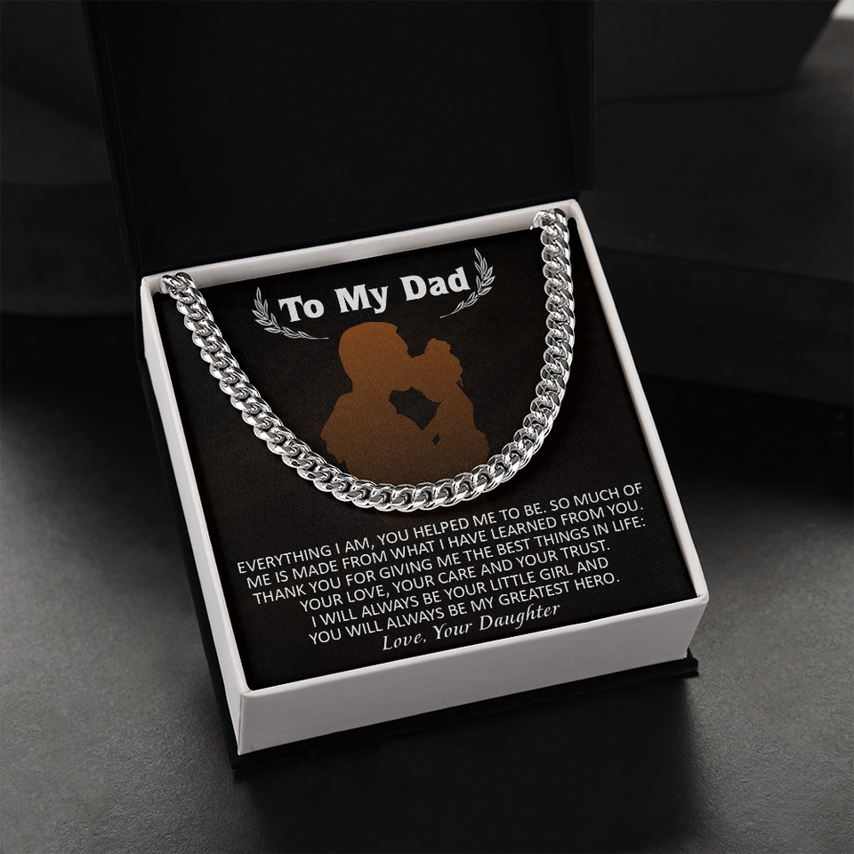 Necklace for Dad From Daughter, You Will Always Be My Greatest Hero, Birthday Gift, Father's Day Gift for Dad, Cuban Link Chain Necklace