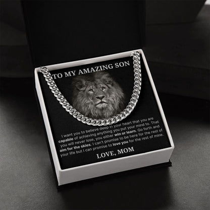 To My Amazing Son necklace, Believe - Length Adjustable Cuban Link Chain For Son