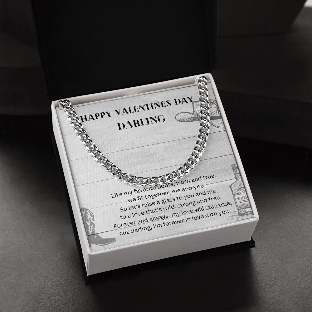 Happy Valentine's Day Darling Cuban Link Chain Necklace Gift For Mom, necklace For Wife, Gift For Mother's Day