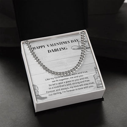 Happy Valentine's Day Darling Cuban Link Chain Necklace Gift For Mom, necklace For Wife, Gift For Mother's Day