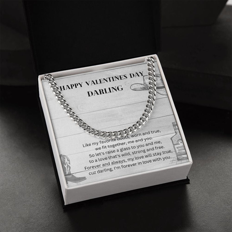 Happy Valentine's Day Darling Cuban Link Chain Necklace Gift For Mom, necklace For Wife, Gift For Mother's Day