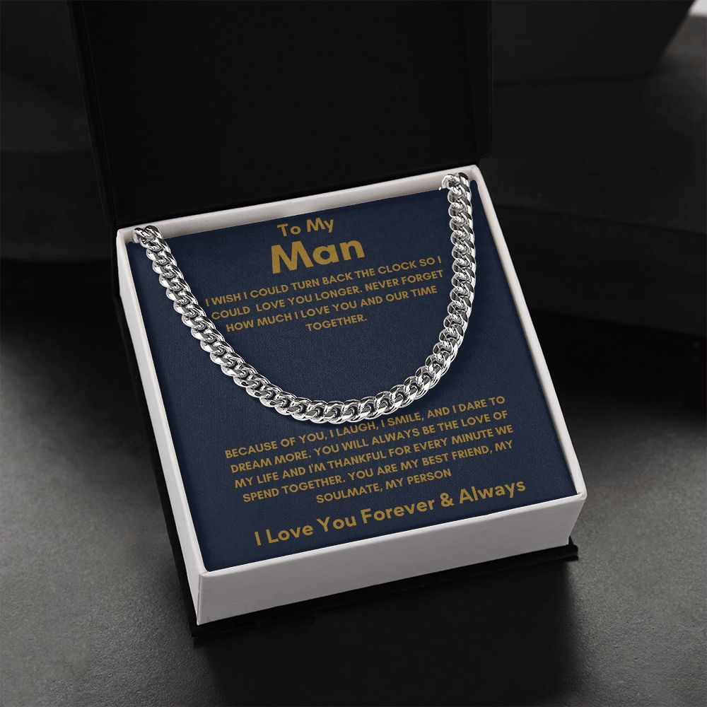 To My Man - Cuban Link Chain - Because of You - Blue Card Gift For Mom, necklace For Wife, Gift For Mother's Day