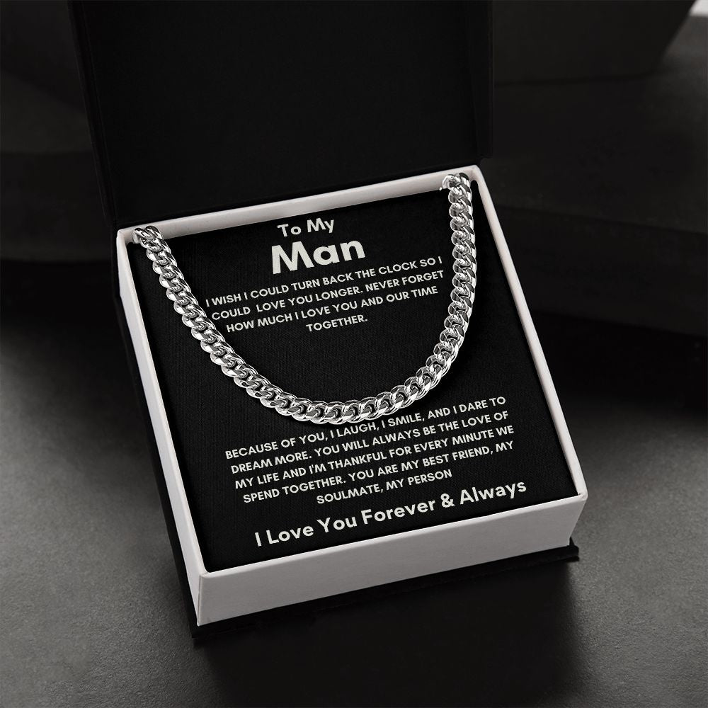 To My Man - Cuban Link Chain - Because of You - Black Card Gift For Mom, necklace For Wife, Gift For Mother's Day