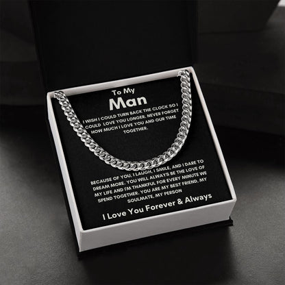 To My Man - Cuban Link Chain - Because of You - Black Card Gift For Mom, necklace For Wife, Gift For Mother's Day