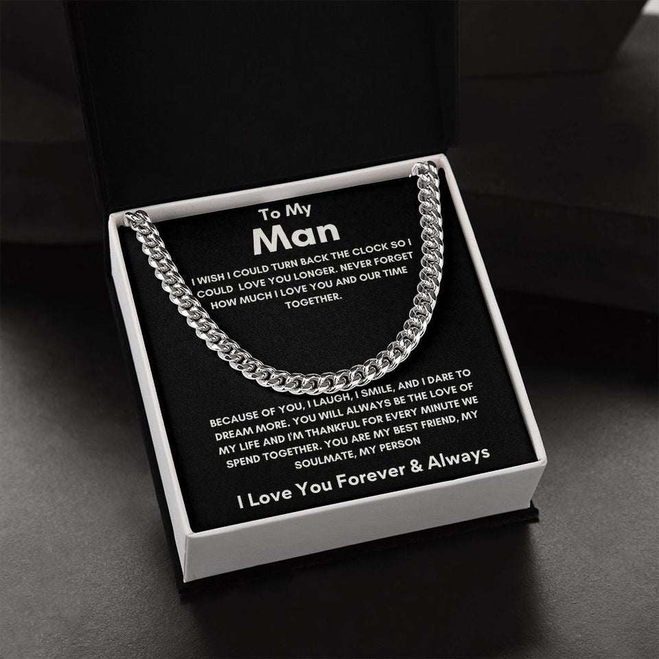 To My Man - Cuban Link Chain - Because of You - Black Card Gift For Mom, necklace For Wife, Gift For Mother's Day