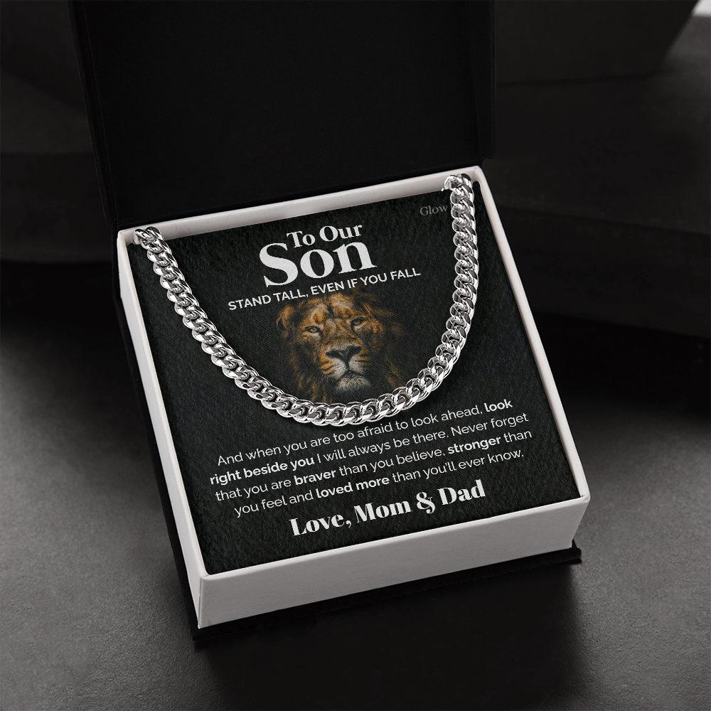 Pamaheart- To our Son - Stand tall - Cuban Link Chain, Gift For Man, Husband, Gift For Birthday, Christmas