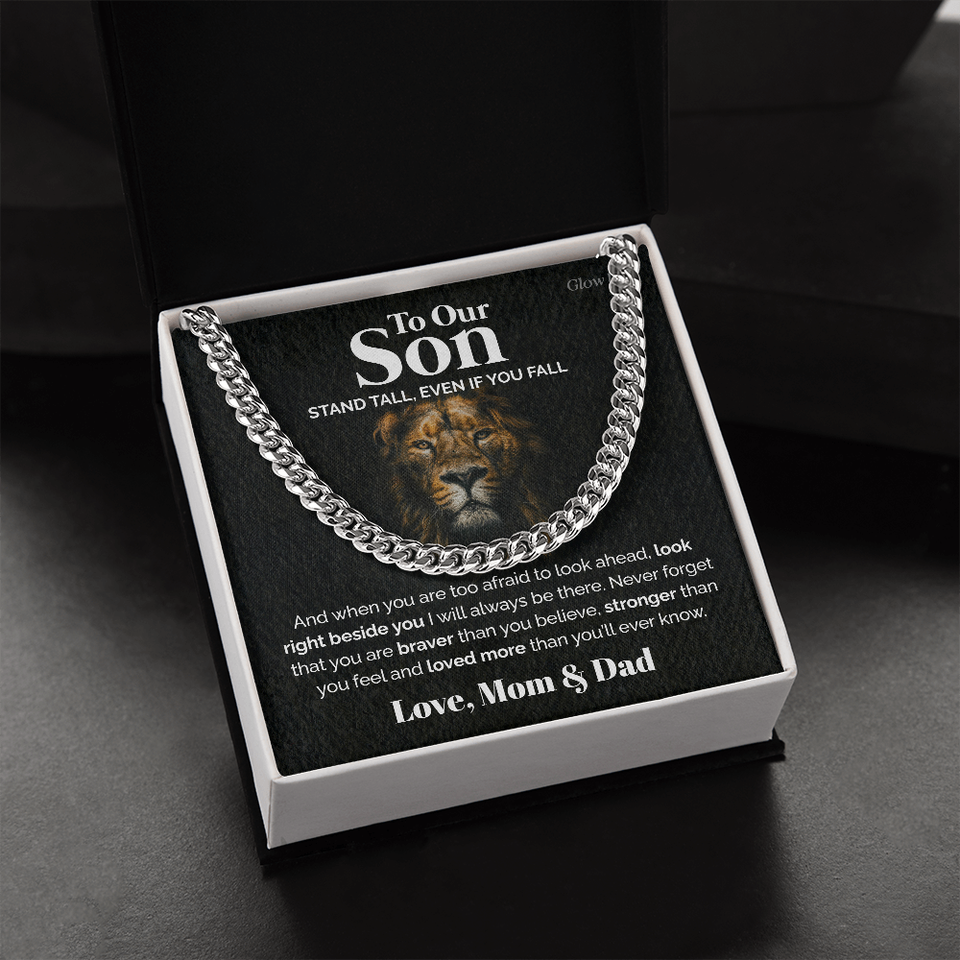 Pamaheart- To our Son - Stand tall - Cuban Link Chain, Gift For Man, Husband, Gift For Birthday, Christmas