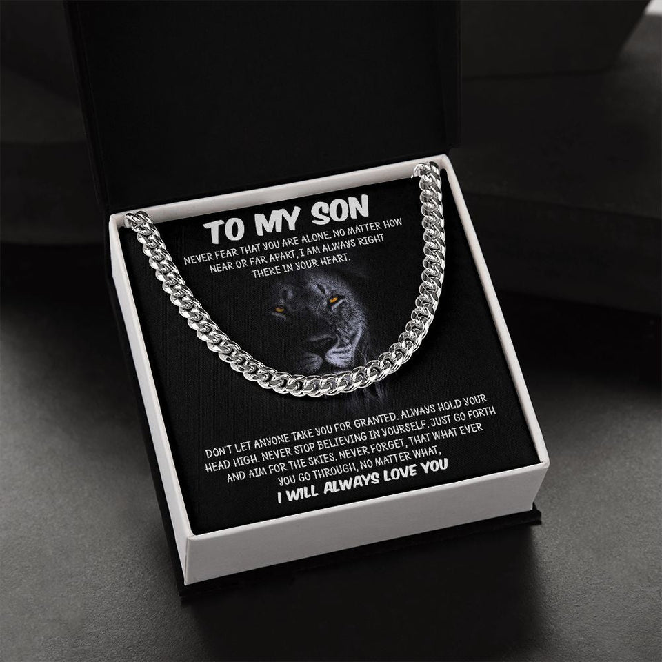 My Son | Never Fear - Cuban Link Chain Gift For Mom, necklace For Wife, Gift For Mother's Day