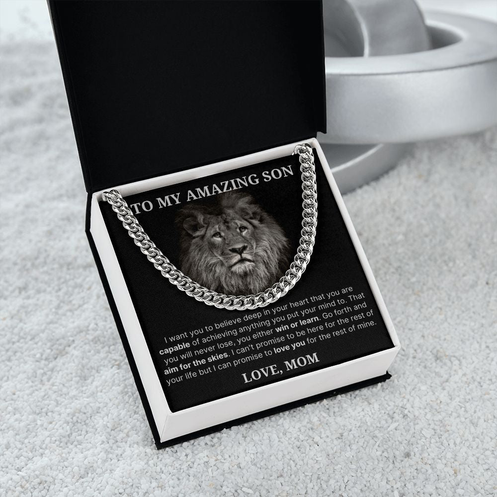 To My Amazing Son necklace, Believe - Length Adjustable Cuban Link Chain For Son