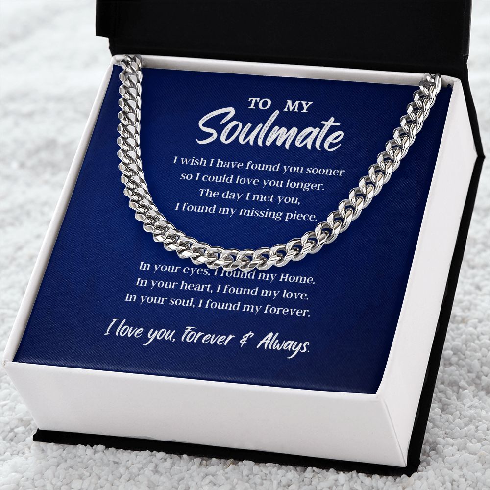 To My Soulmate Cuban Link Chain Necklace - Necklace for Husband, Gift for Husband, Cuban Link Chain Necklace