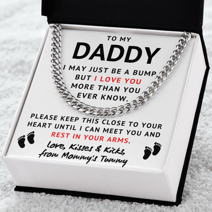 Baby Bump To My Daddy Cuban Link Chain - Love, Kisses & Kicks From Mommy's Tummy, Father's Day Gift, Birthday Gift for Husband