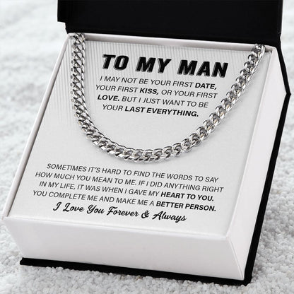To My Man Cuban Link Chain Necklace | Heart To You | Unique Gift for Husband - Boyfriend