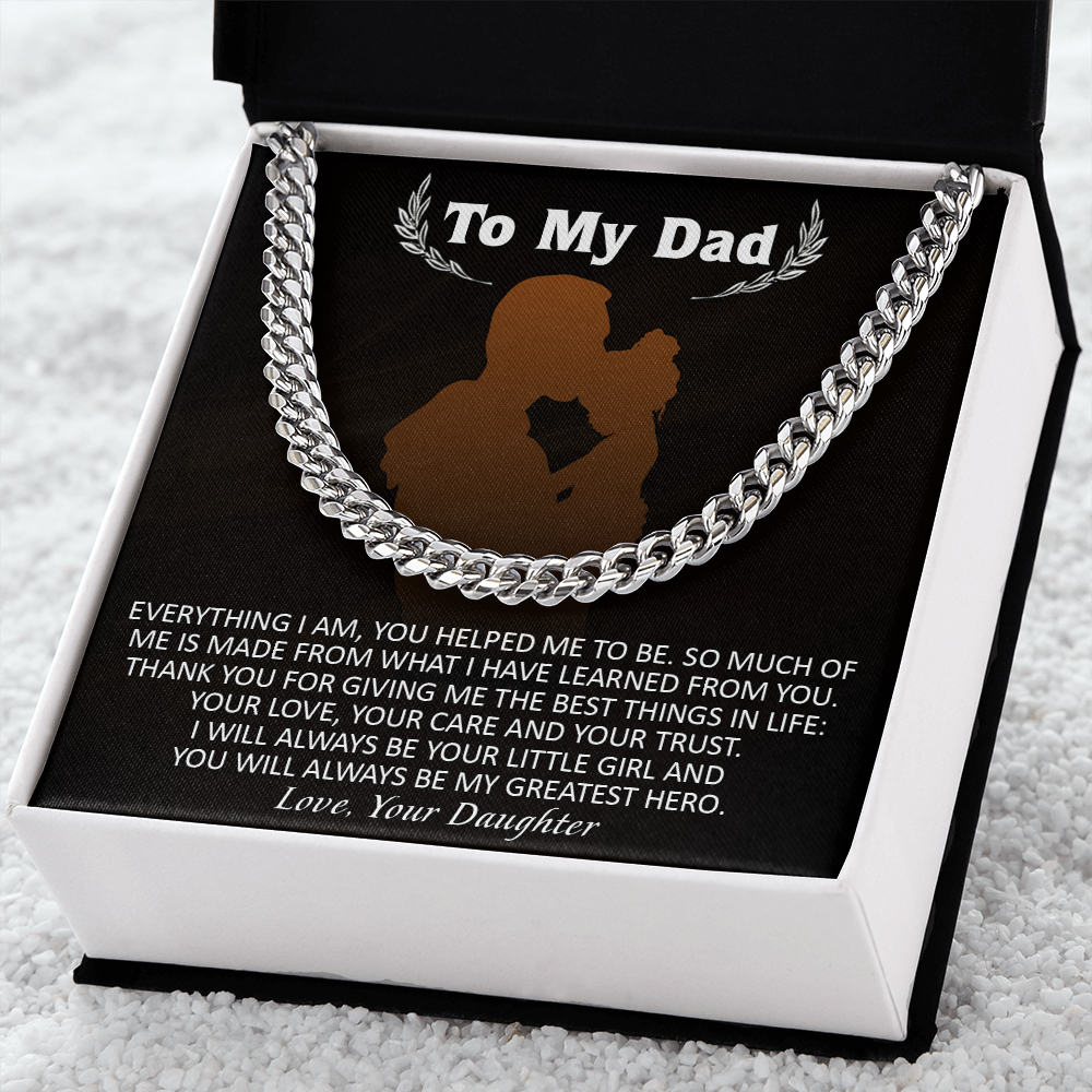 Necklace for Dad From Daughter, You Will Always Be My Greatest Hero, Birthday Gift, Father's Day Gift for Dad, Cuban Link Chain Necklace
