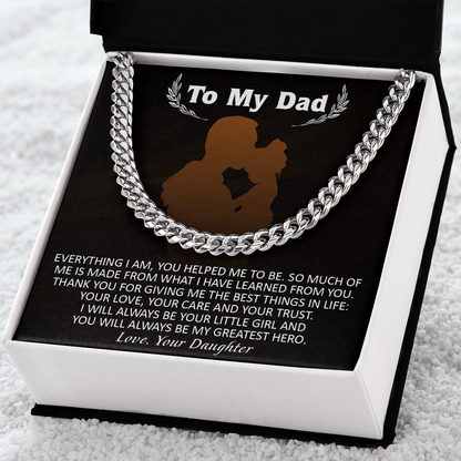 Necklace for Dad From Daughter, You Will Always Be My Greatest Hero, Birthday Gift, Father's Day Gift for Dad, Cuban Link Chain Necklace