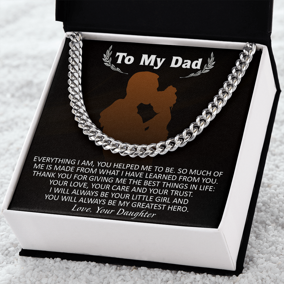 Necklace for Dad From Daughter, You Will Always Be My Greatest Hero, Birthday Gift, Father's Day Gift for Dad, Cuban Link Chain Necklace
