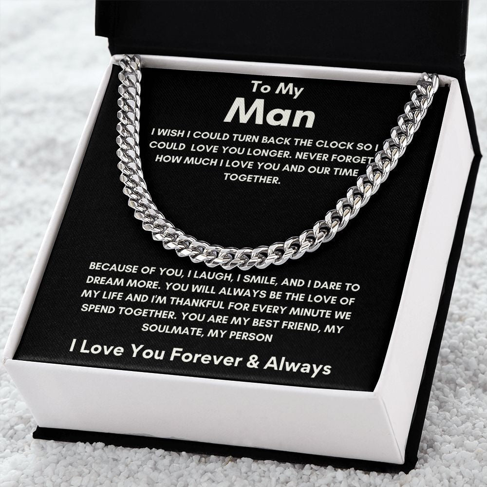 To My Man - Cuban Link Chain - Because of You - Black Card Gift For Mom, necklace For Wife, Gift For Mother's Day