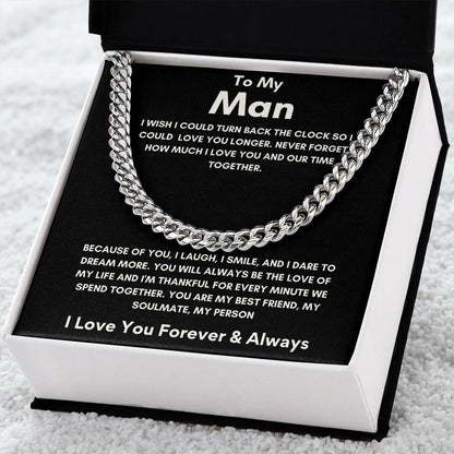 To My Man - Cuban Link Chain - Because of You - Black Card Gift For Mom, necklace For Wife, Gift For Mother's Day