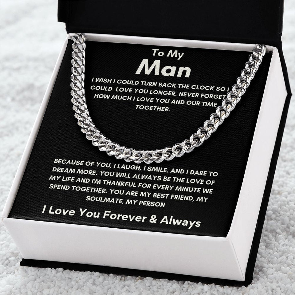 To My Man - Cuban Link Chain - Because of You - Black Card Gift For Mom, necklace For Wife, Gift For Mother's Day