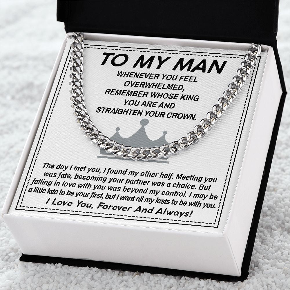 To My Man Cuban Link Chain Necklace King Gift For Mom, necklace For Wife, Gift For Mother's Day