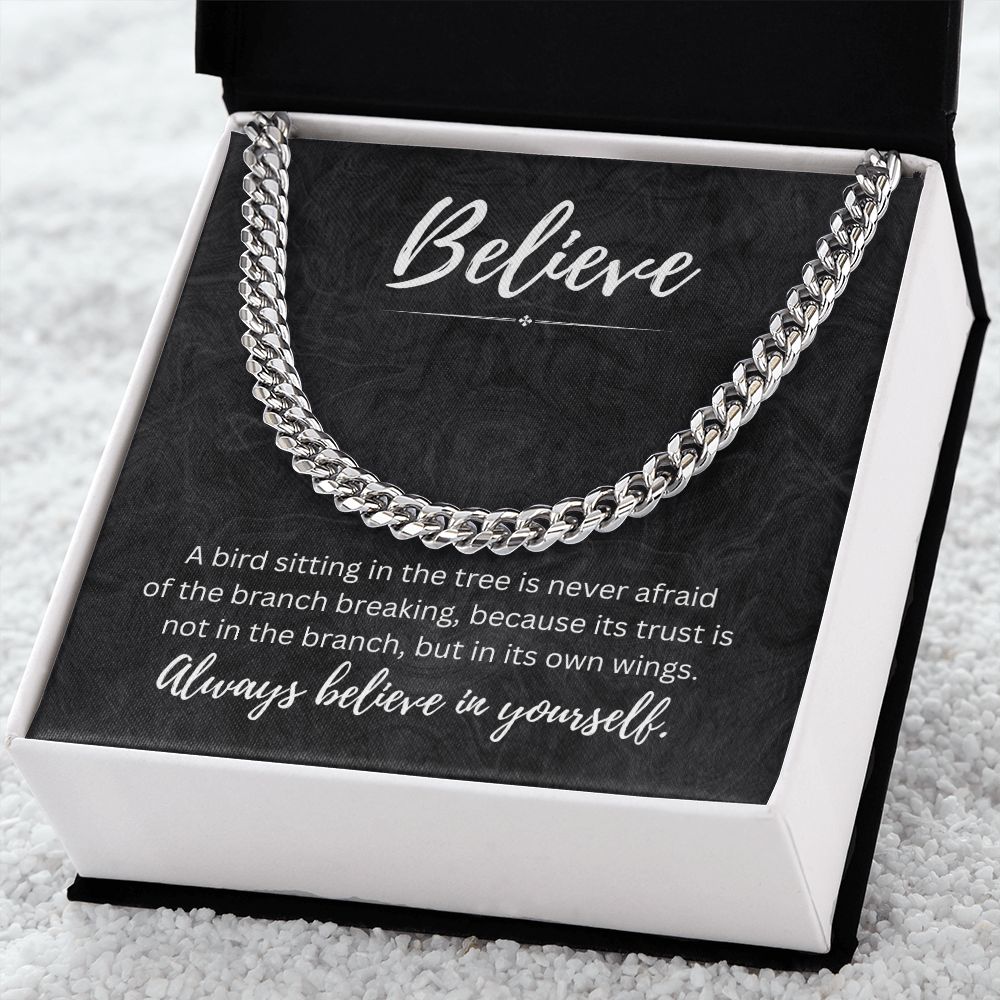 Believe In Yourself Cuban Chain Link Necklace Gift For Mom, necklace For Wife, Gift For Mother's Day