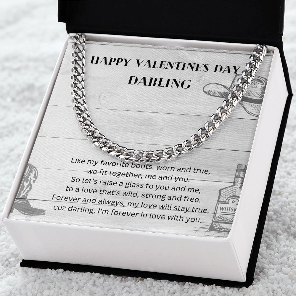 Happy Valentine's Day Darling Cuban Link Chain Necklace Gift For Mom, necklace For Wife, Gift For Mother's Day