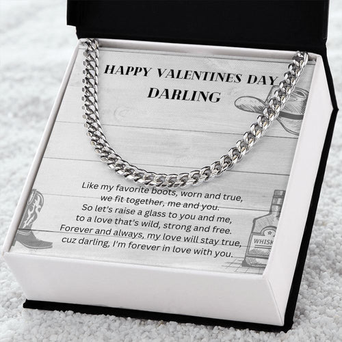 Happy Valentine's Day Darling Cuban Link Chain Necklace Gift For Mom, necklace For Wife, Gift For Mother's Day