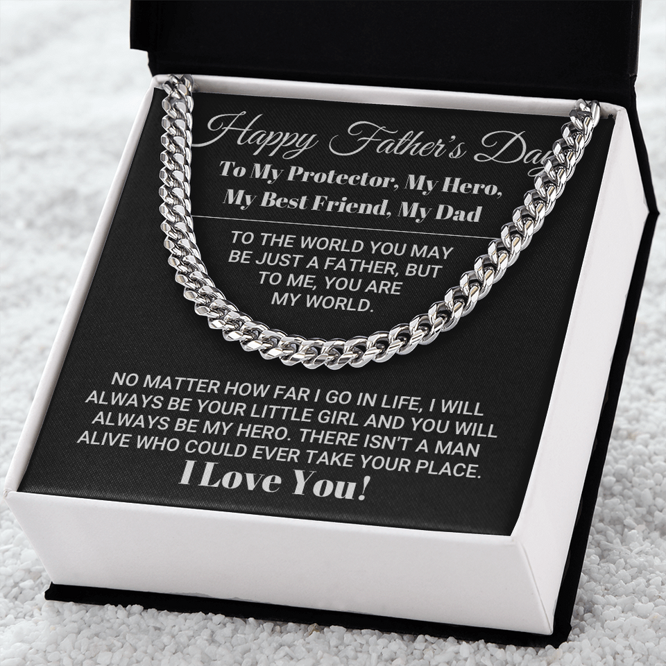 Cuban Link Chain Necklace Gift for Dad - My Dad My World Father's Day Gift, Necklace for Father