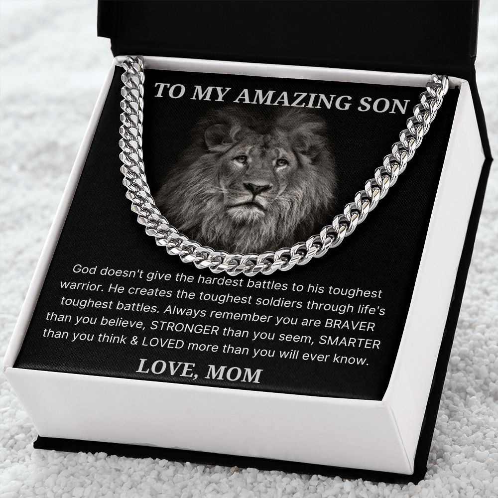 Through Life's Toughest Battles - Length Adjustable Cuban Link Chain For Son