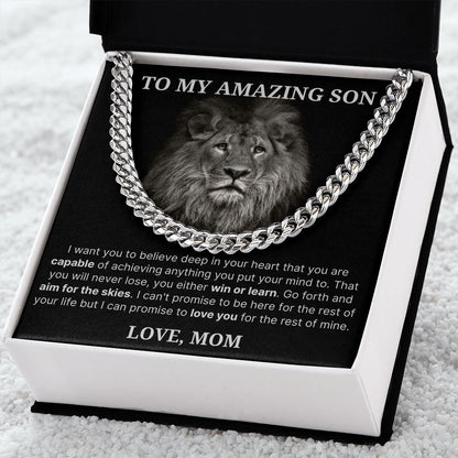 To My Amazing Son necklace, Believe - Length Adjustable Cuban Link Chain For Son