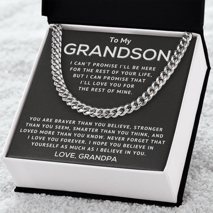 Grandson Necklace From Grandpa - I Can't Promise I'll Be Here - Cuban Link Chain Necklace