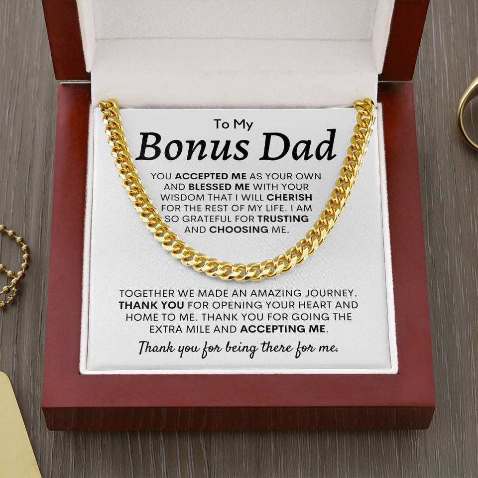Necklace for My Bonus Dad - I am so Grateful for Trusting and Choosing Me, Father's Day Gift for Dad, Cuban Link Chain Necklace