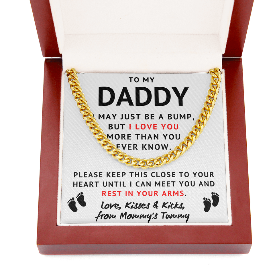 Baby Bump To My Daddy Cuban Link Chain - Love, Kisses & Kicks From Mommy's Tummy, Father's Day Gift, Birthday Gift for Husband