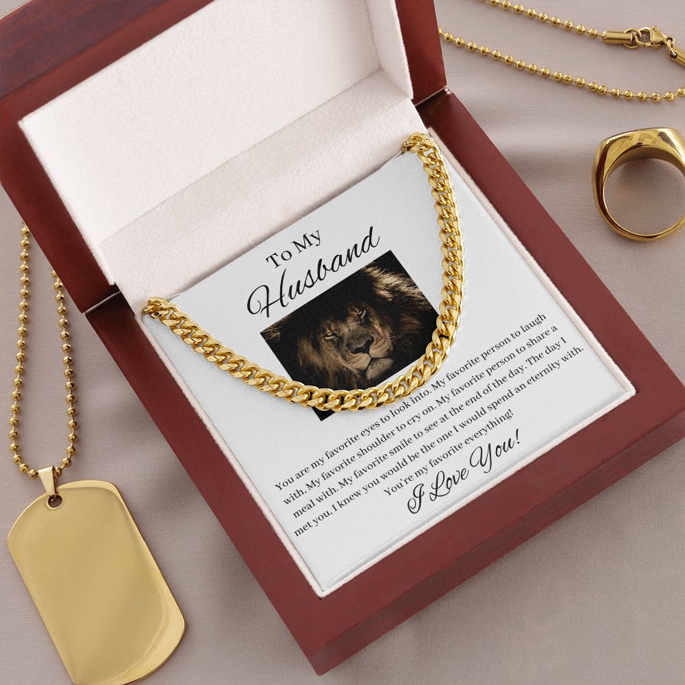 To My Husband - My Favorite Everything - Cuban Link Chain - White Card