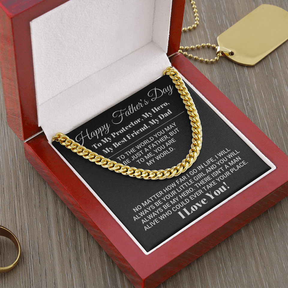 Cuban Link Chain Necklace Gift for Dad - My Dad My World Father's Day Gift, Necklace for Father
