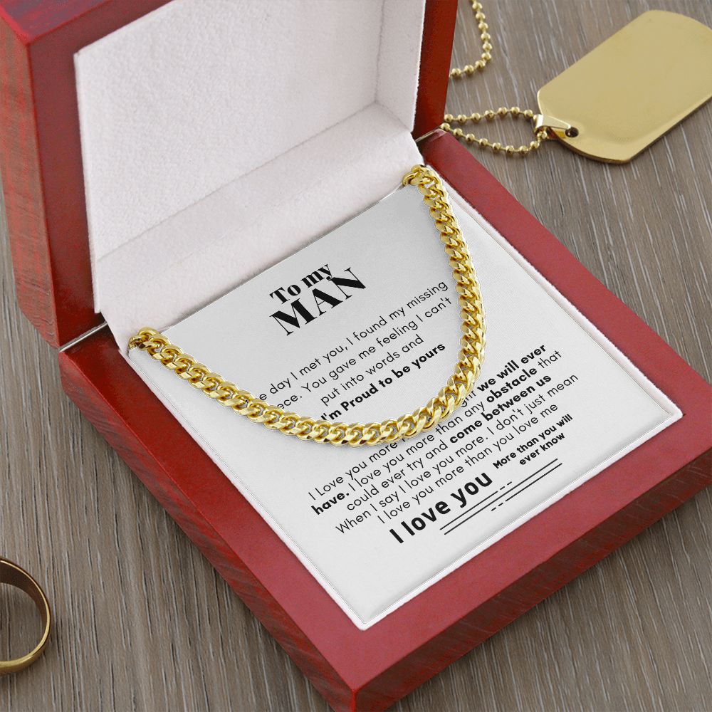 To My Man Cuban Link Chain Necklace - Gift for Man, Husband, Boyfriend, Necklace for Man