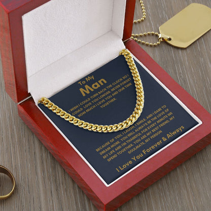 To My Man - Cuban Link Chain - Because of You - Blue Card Gift For Mom, necklace For Wife, Gift For Mother's Day
