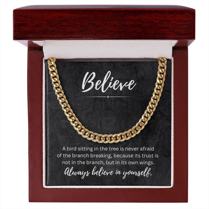 Believe In Yourself Cuban Chain Link Necklace Gift For Mom, necklace For Wife, Gift For Mother's Day