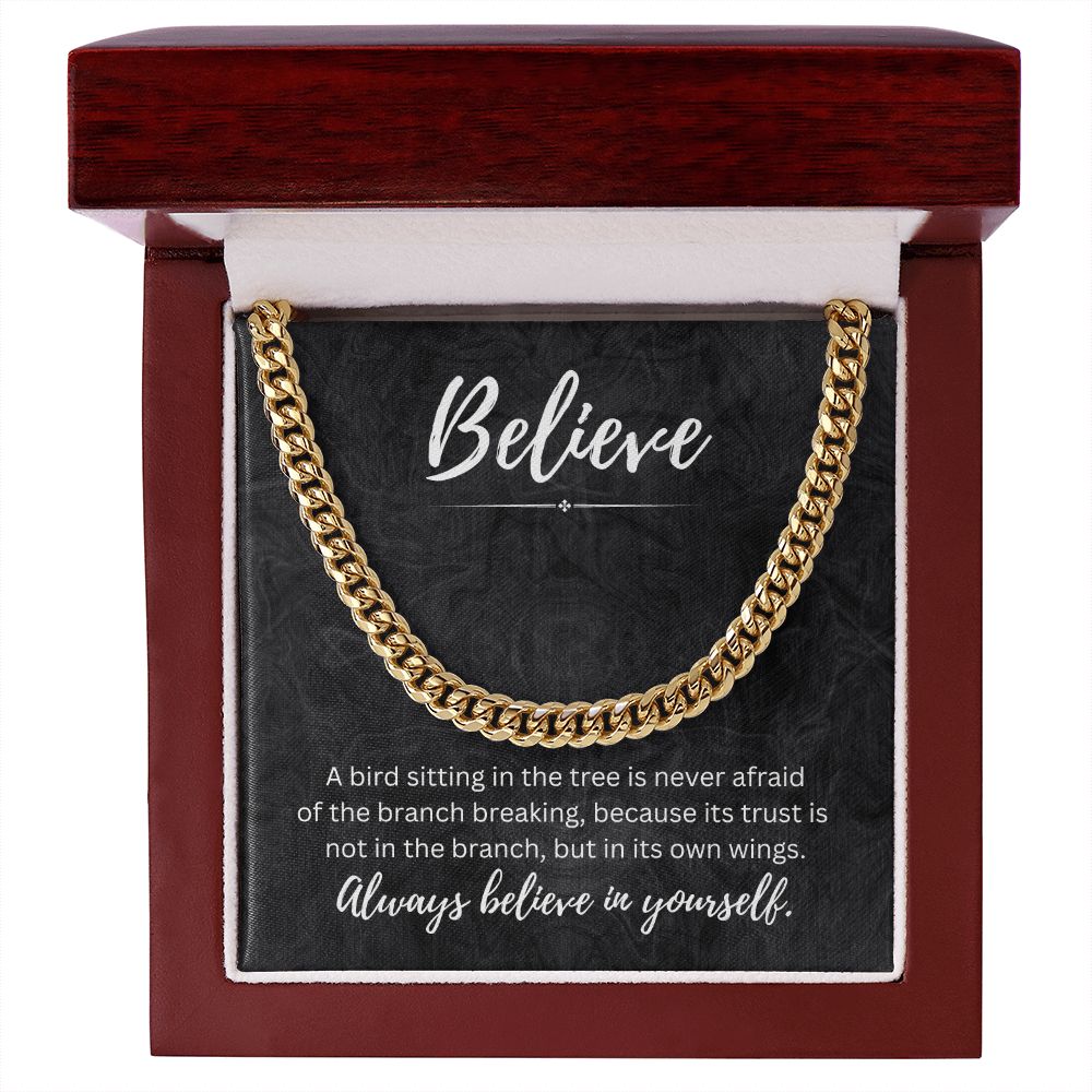 Believe In Yourself Cuban Chain Link Necklace Gift For Mom, necklace For Wife, Gift For Mother's Day